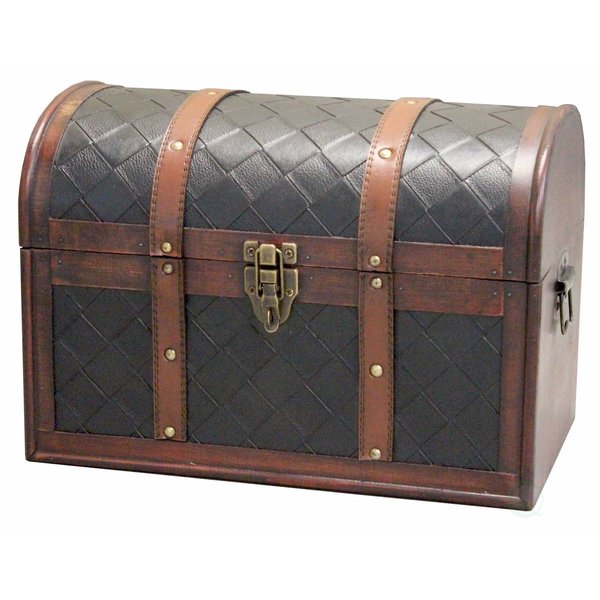 Vintiquewise Wooden Leather Round Top Treasure Chest, Decorative storage Trunk with Lockable Latch QI003016